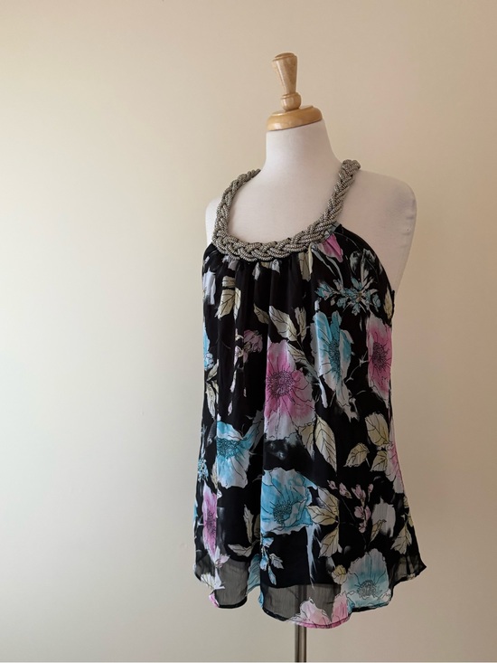 Seductions Tops - Seductions Silk Blend Floral Beaded Halter Top | Y2K | Size L